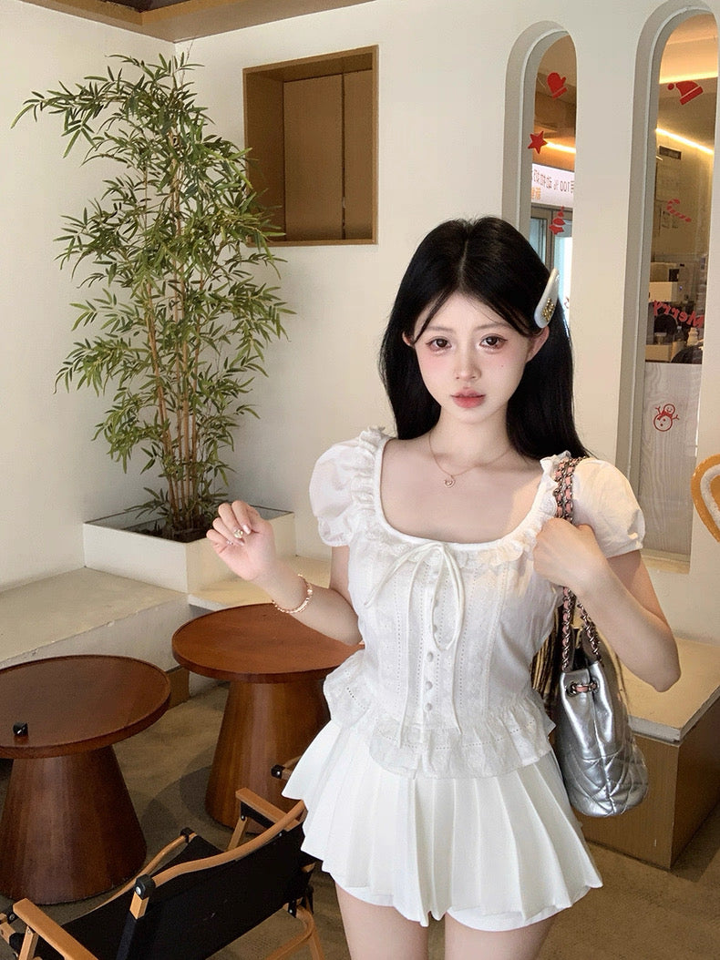 Flare Collar White Top