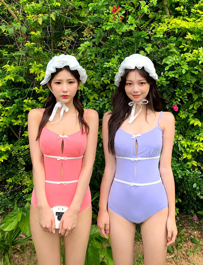 Tri White Mini Ribbon Swimsuits