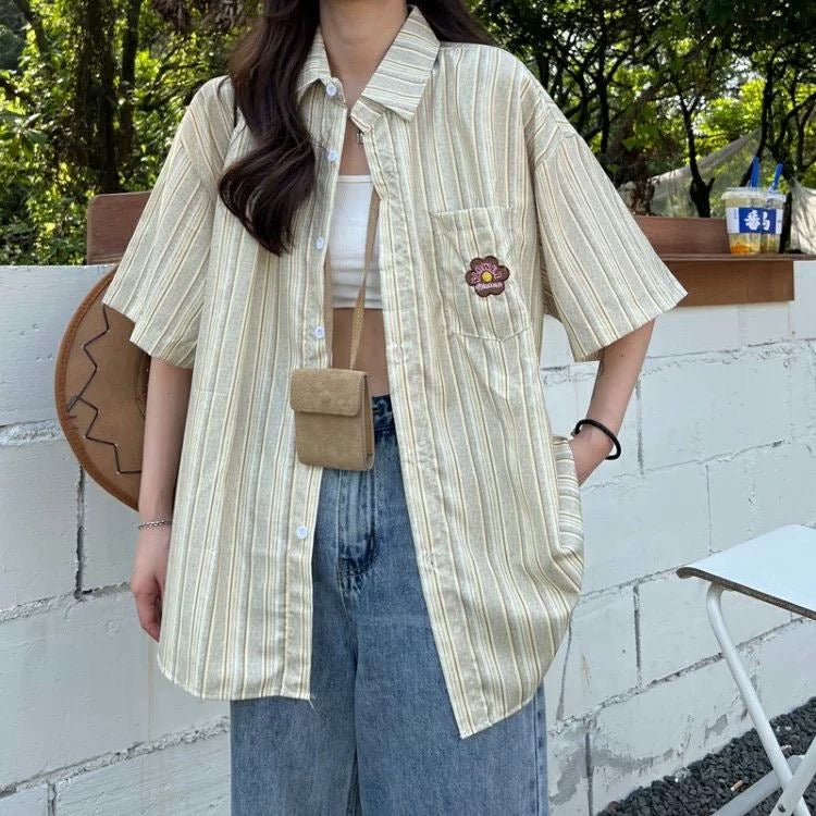 Green Stripe Short Sleeve Shirt