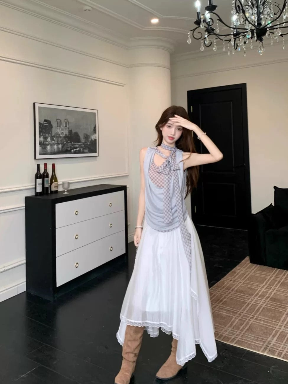 Sleeveless Blue Grey Top