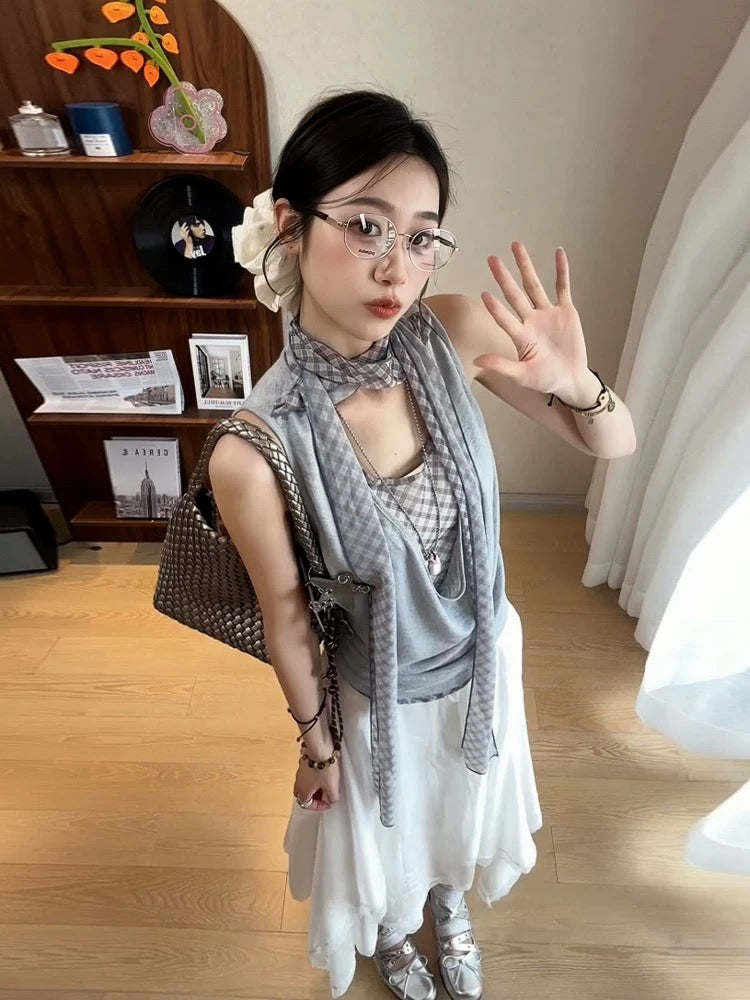 Sleeveless Blue Grey Top
