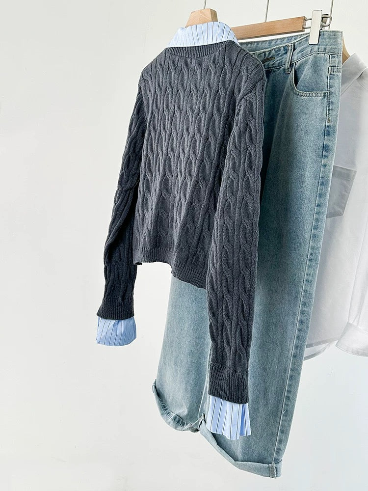 Uni Grey Long Sleeve Knitted Top