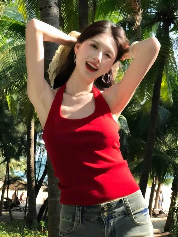 Round Collar Red Top