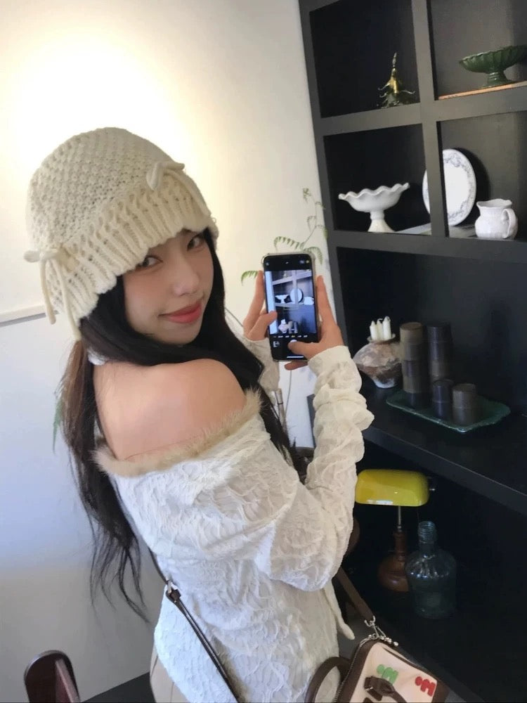 H27 Ribbon Knitted Embroidery Hat