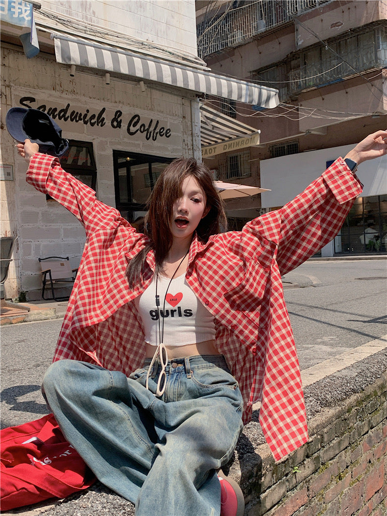 Red White Ginham Long Sleeve Shirt