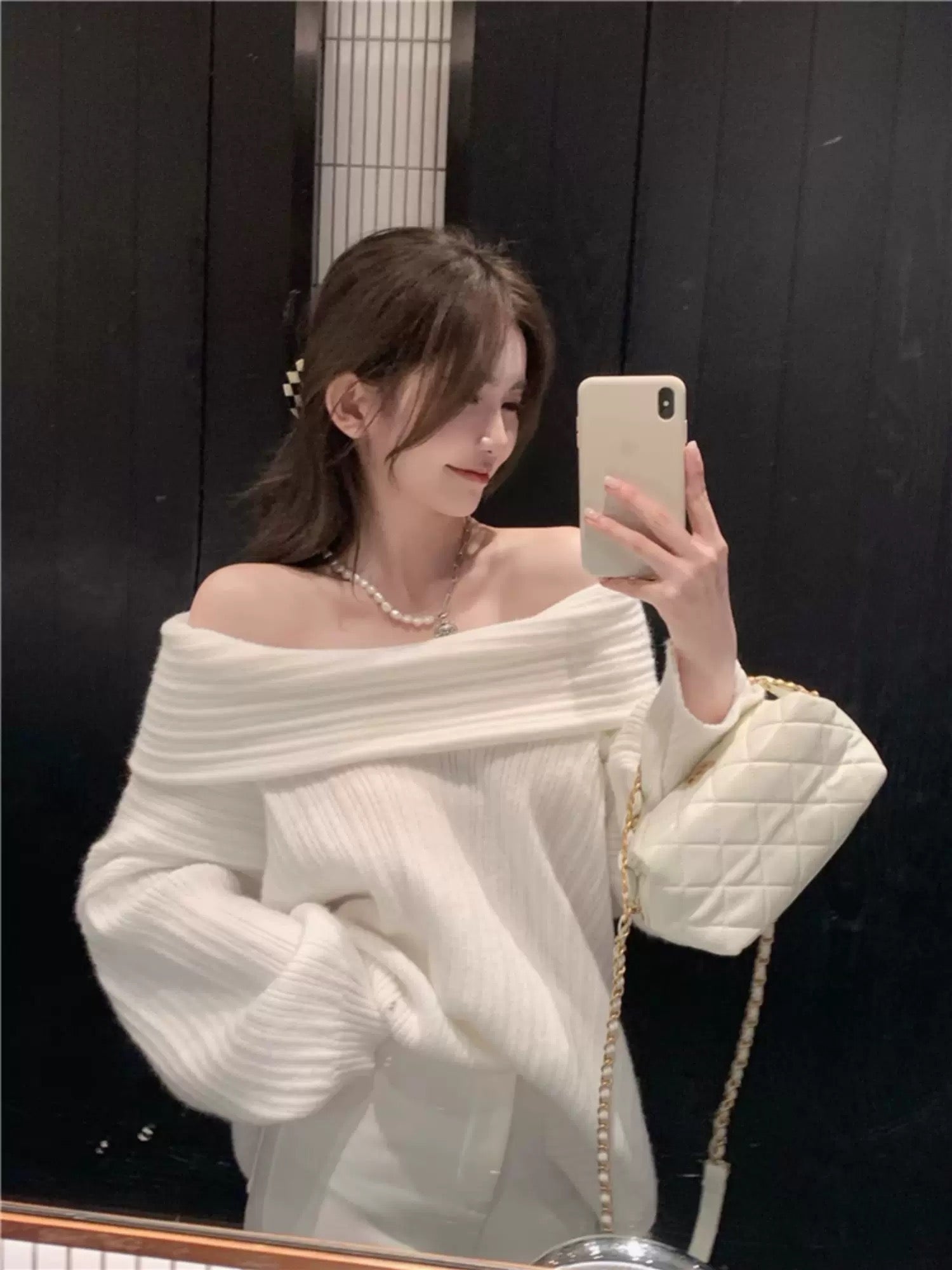 Off Shoulder Knitted Long Sleeve Top