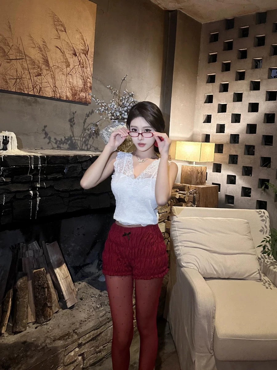 Wine Red Low Waist Puff Latern Short