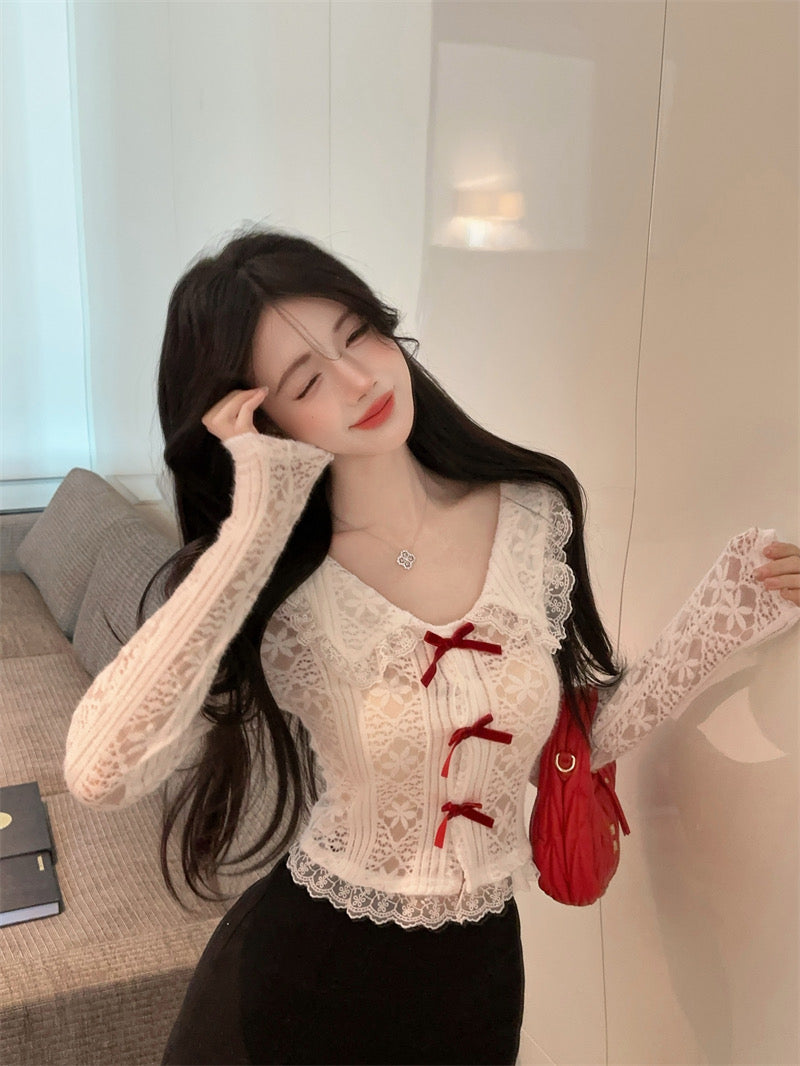 Red Bow Long Sleeve Top