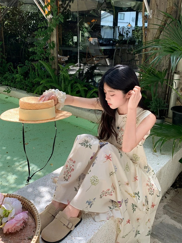 Mini Floral Beige Long Dress
