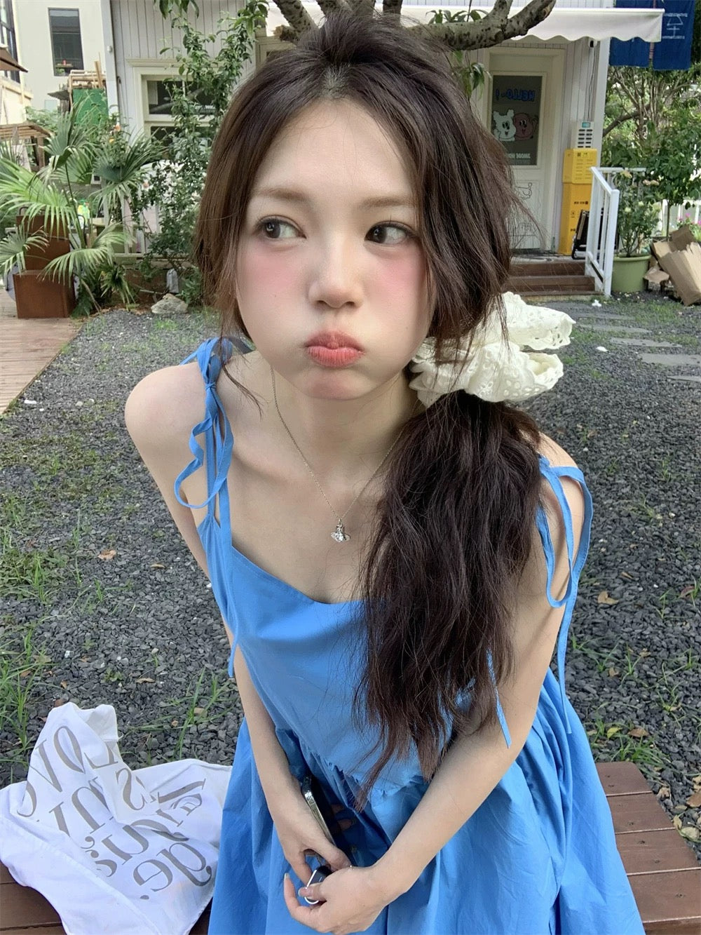 Blue Basic Tube Strap Long Dress