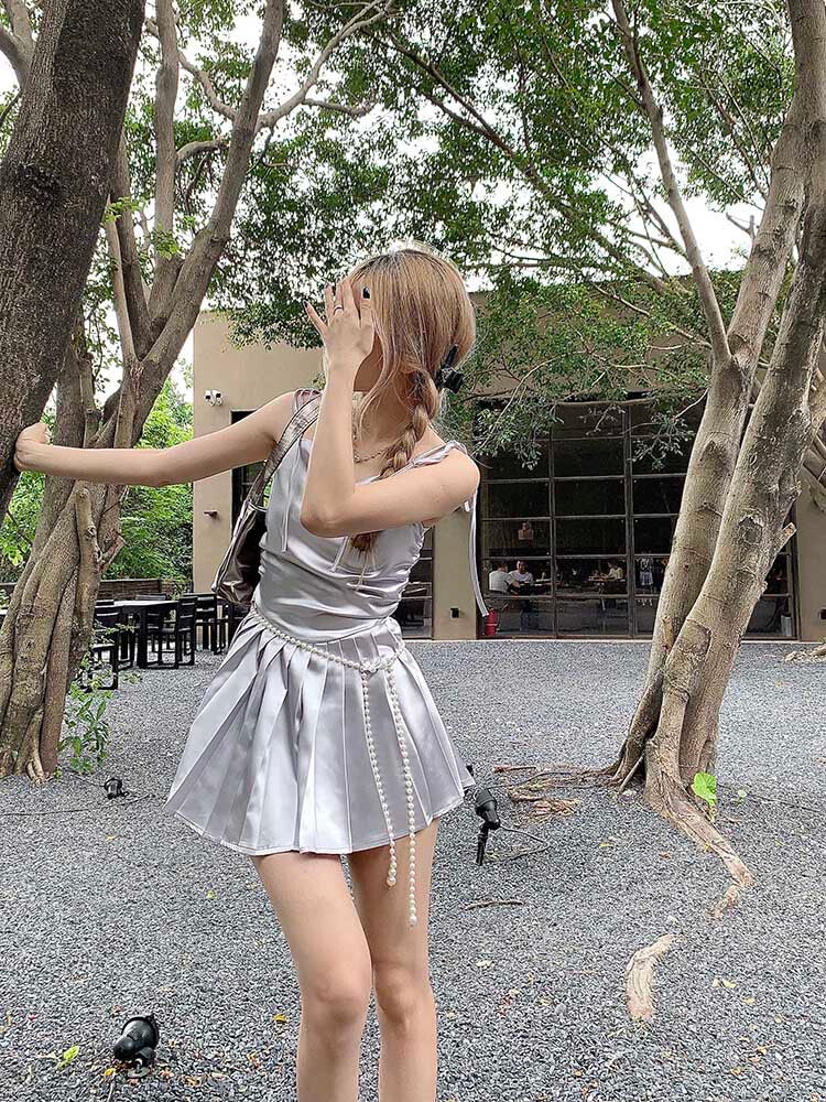 Ellie Silver Satin Dress (S, M)