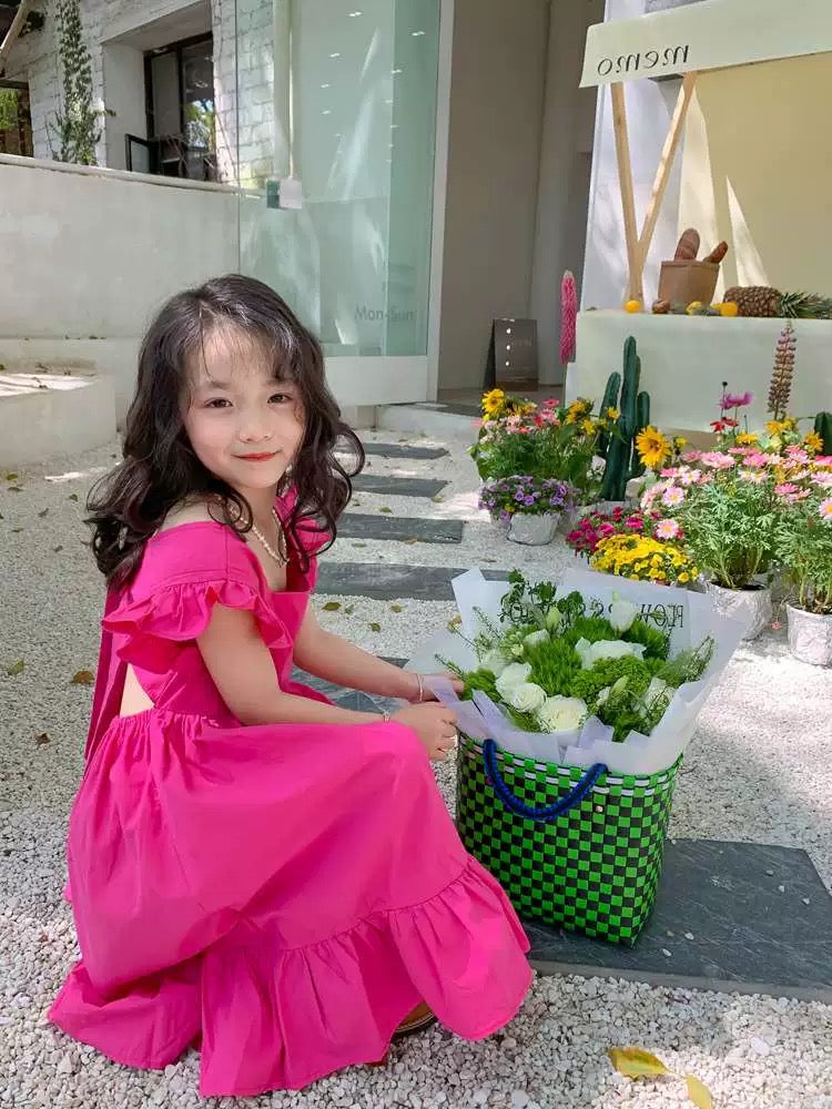 Little Girl Bareback Pink Dress (90,110)