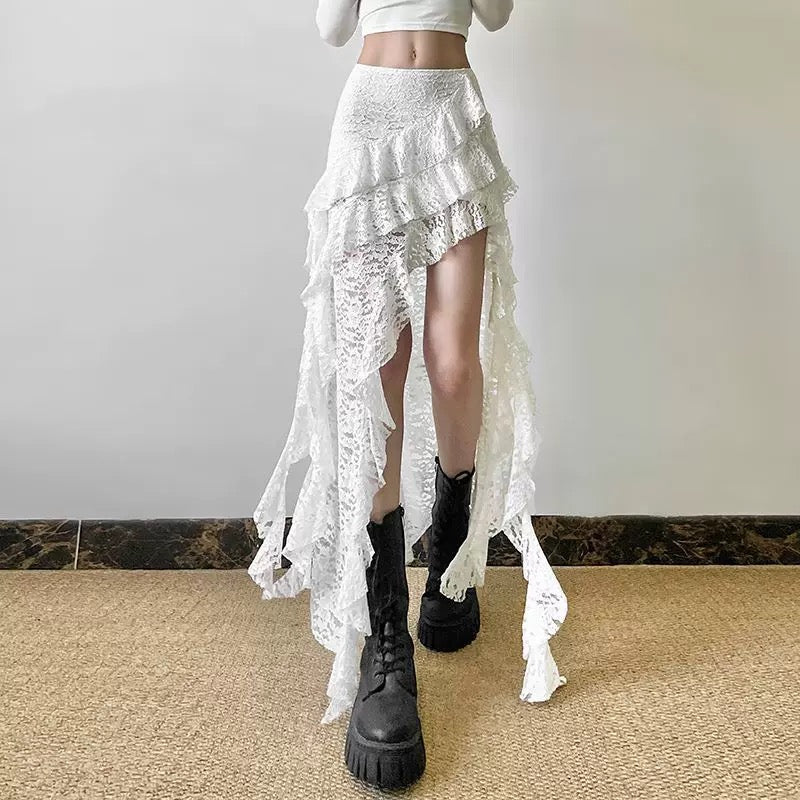 Unequal Lacey Slim Fit Skirt