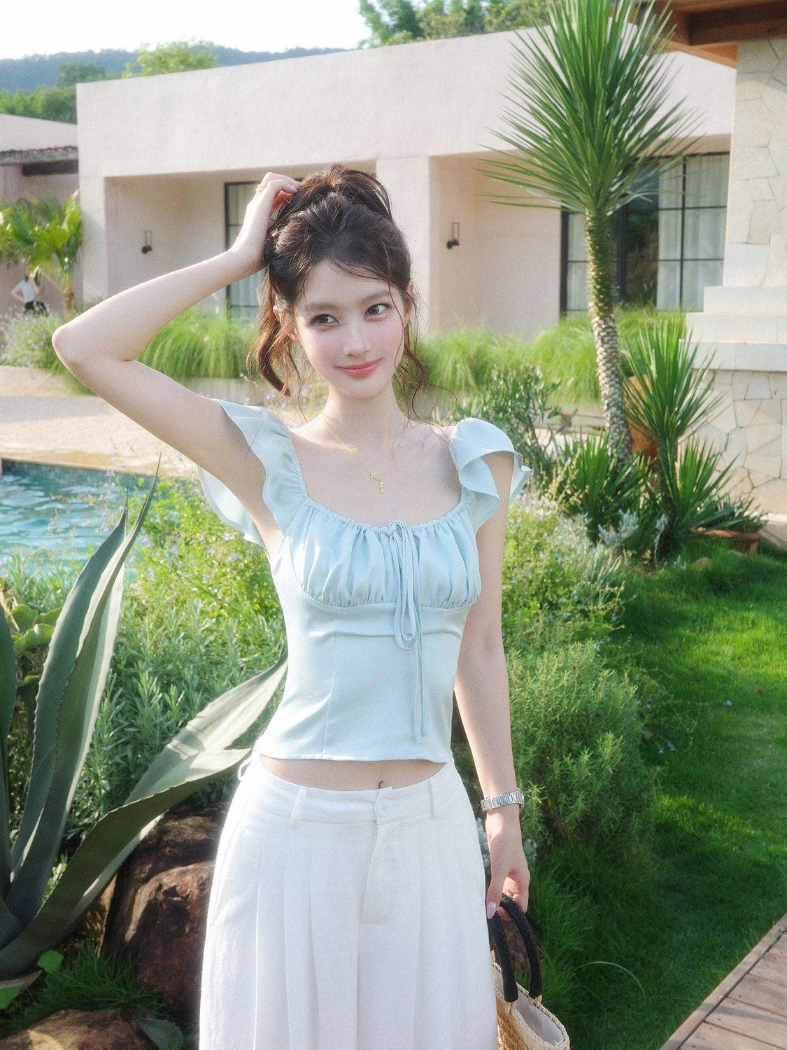 Blue Flare Sleeve Top