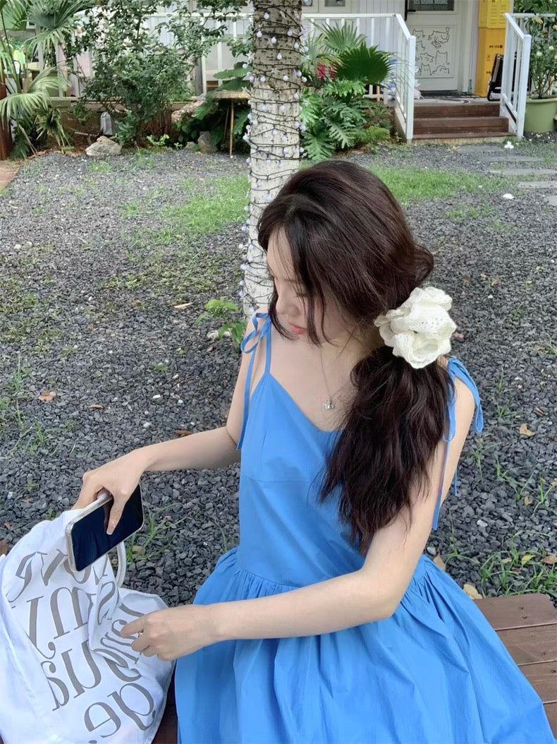 Blue Basic Tube Strap Long Dress