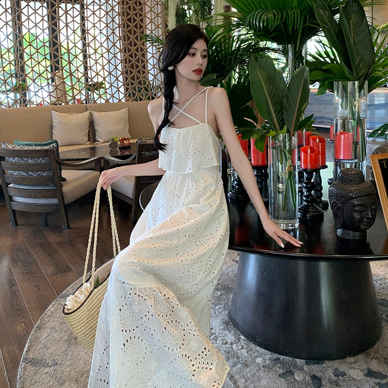 Evely Waist Cut White Maxi Dress (L)