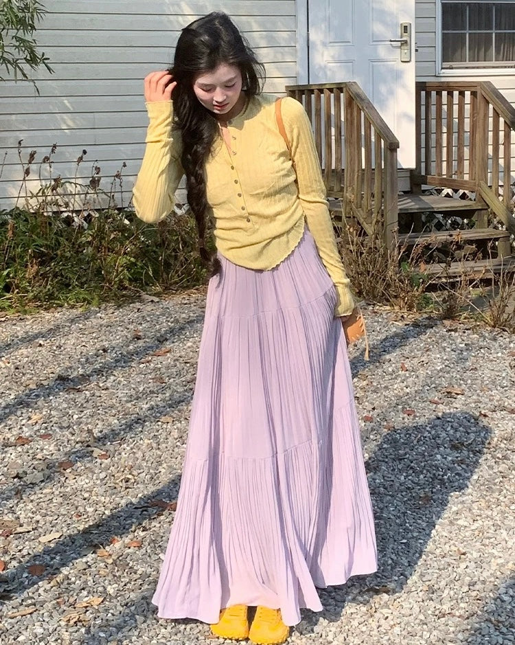 Pleated Chiffon Maxi Long Skirt