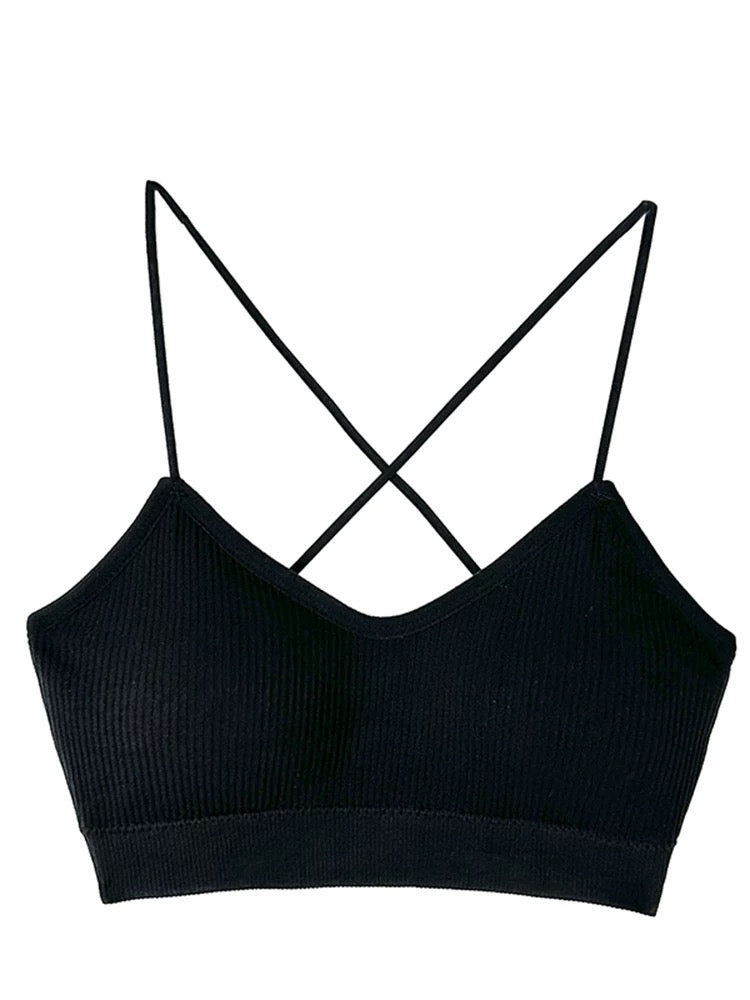 Crossback Strap Crop Bra Top (Black, White)