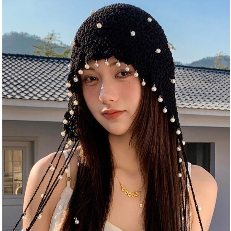 H11 Pearls Straps Knitted Embroidery Hat