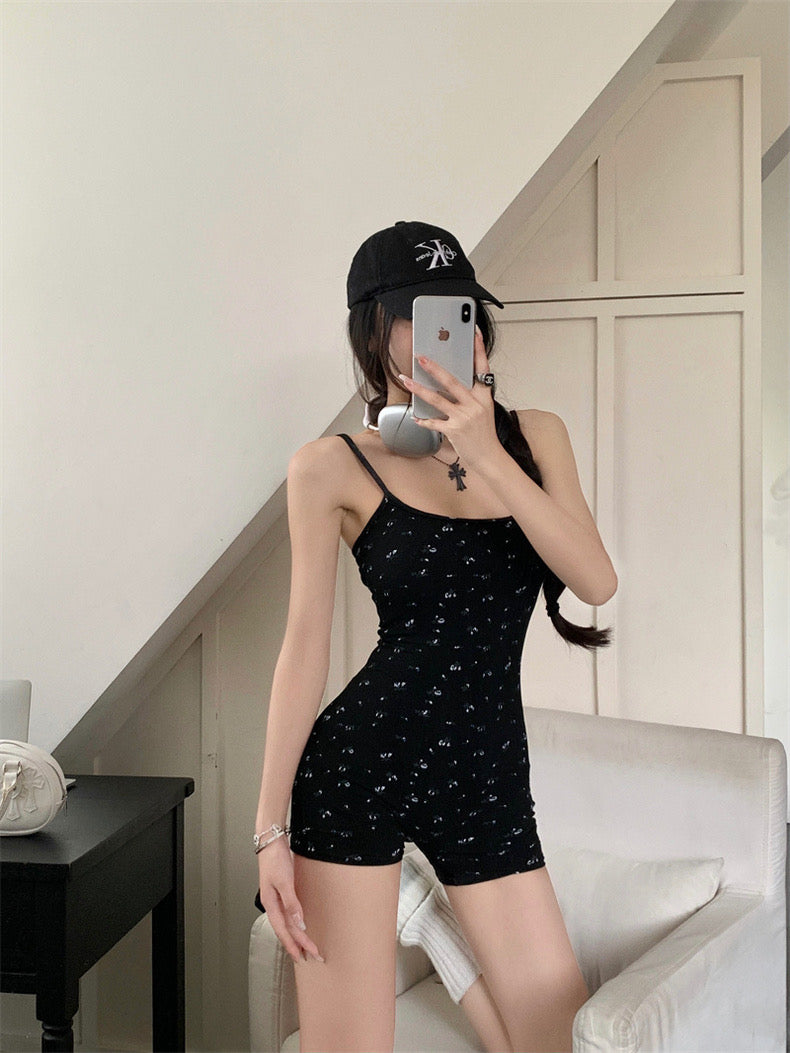 Mini Floral Black Strap Romper (S)