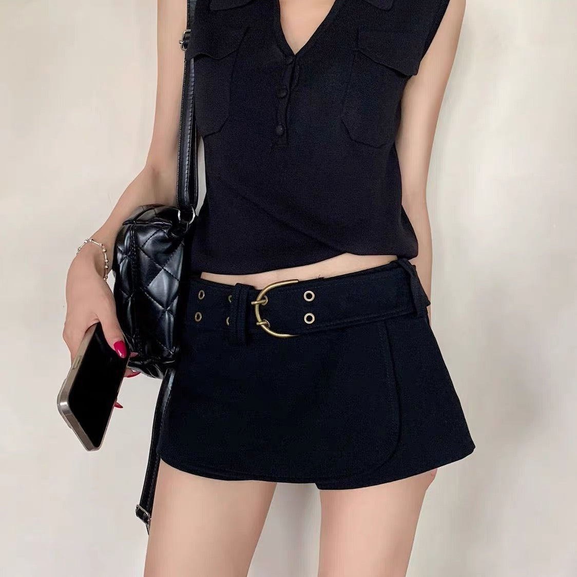 Black Low Waist Mini Skort Shorts SK39 (S)