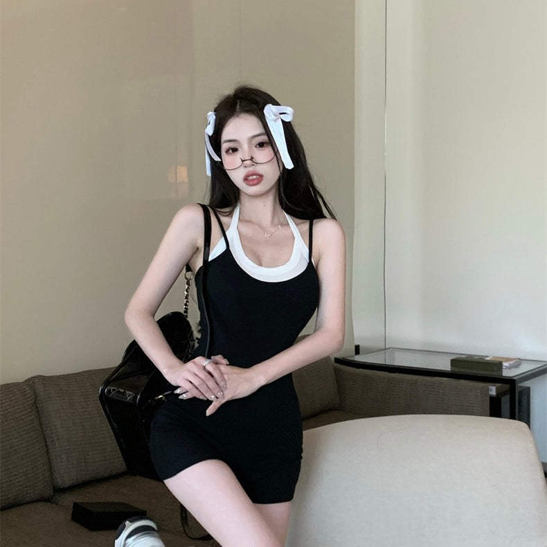 White Black Strap Romper