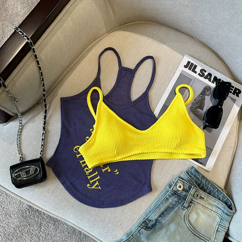 Inner Bra + Singlet Top Set (Purple, Red, Black)