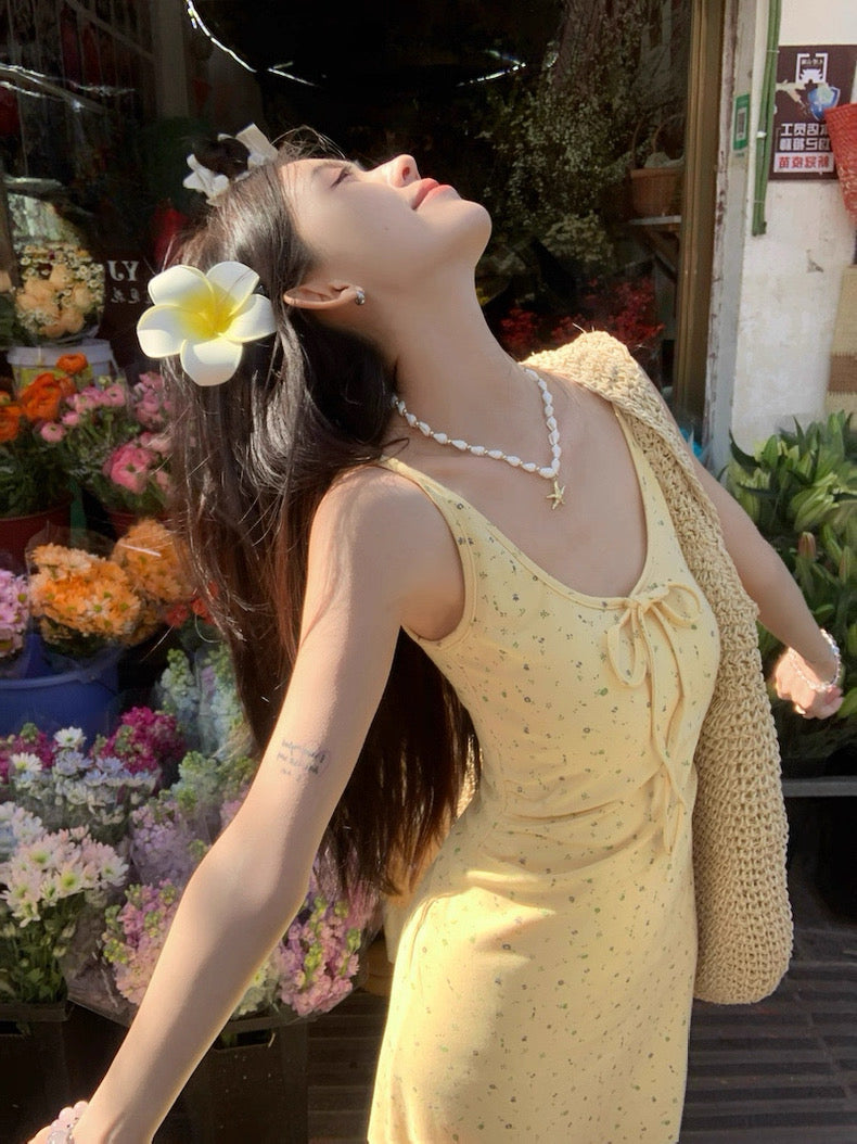 Mini Flo Prints Yellow Long Dress