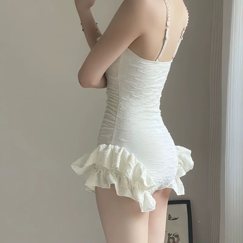 Cream Flower Lace Strap Bk12 Swimsuits