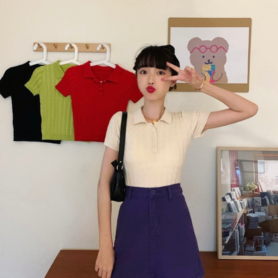 Polo Collar Beige Top