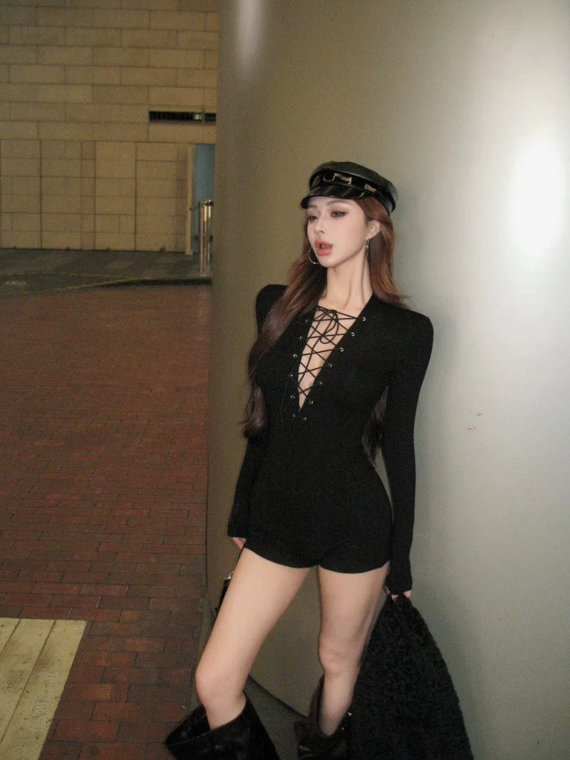 Black Long Sleeve Romper