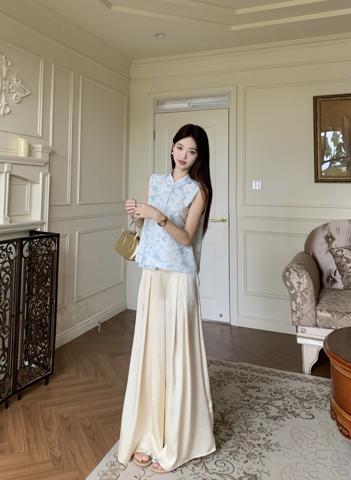 Blue Flo Cheongsam Vest Top