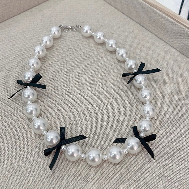 Mini Ribbons Pearl Necklace Choker NL02