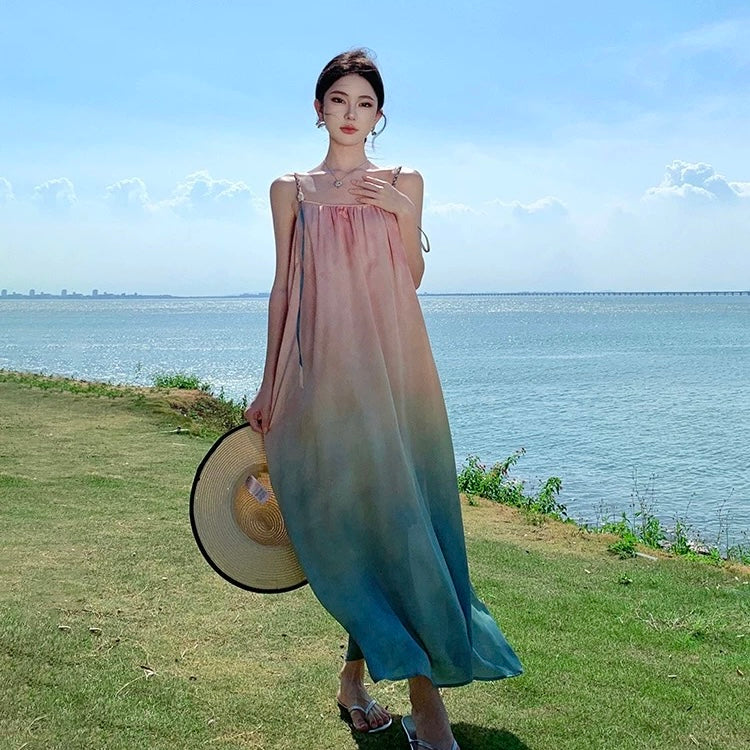 Ombre Pink Blue Long Dress