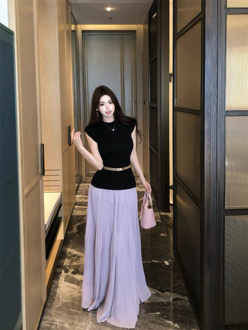 Pleated Chiffon Maxi Long Skirt