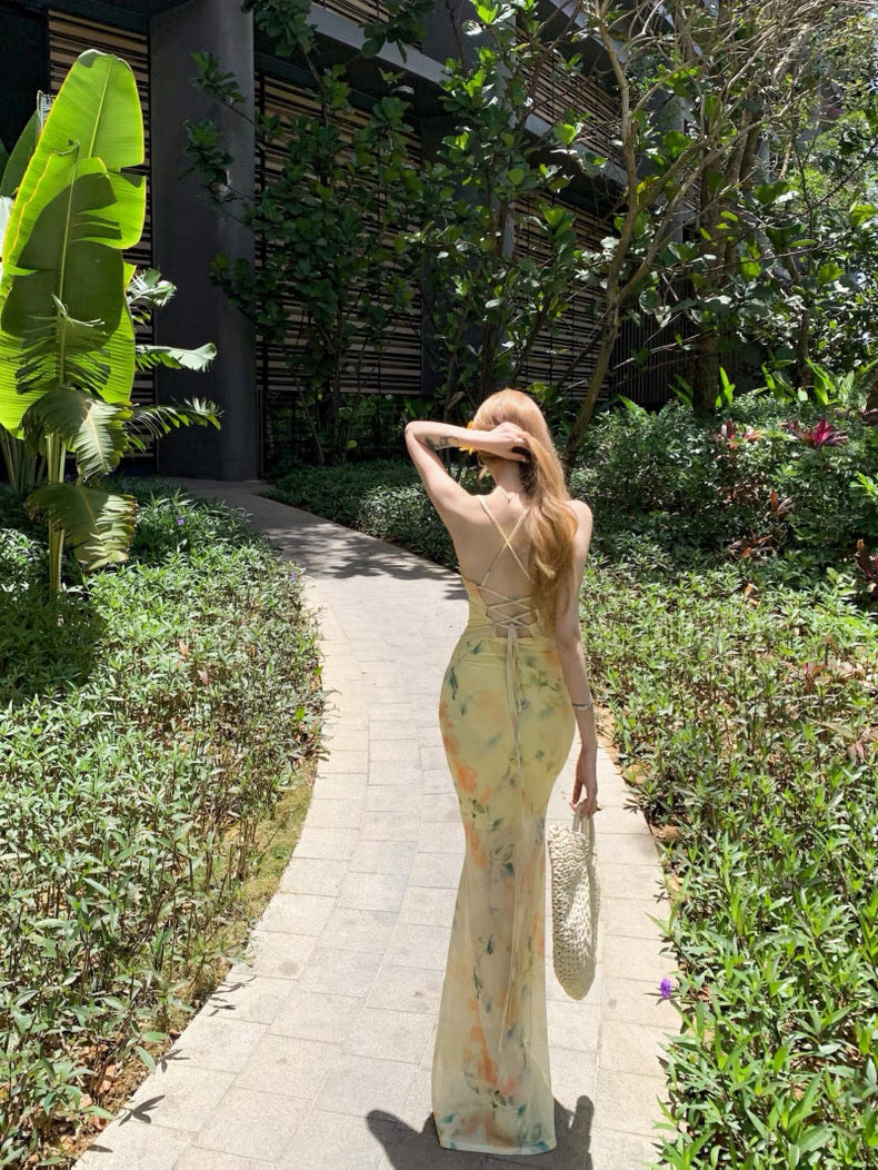 Lace Collar Yellow Long Dress
