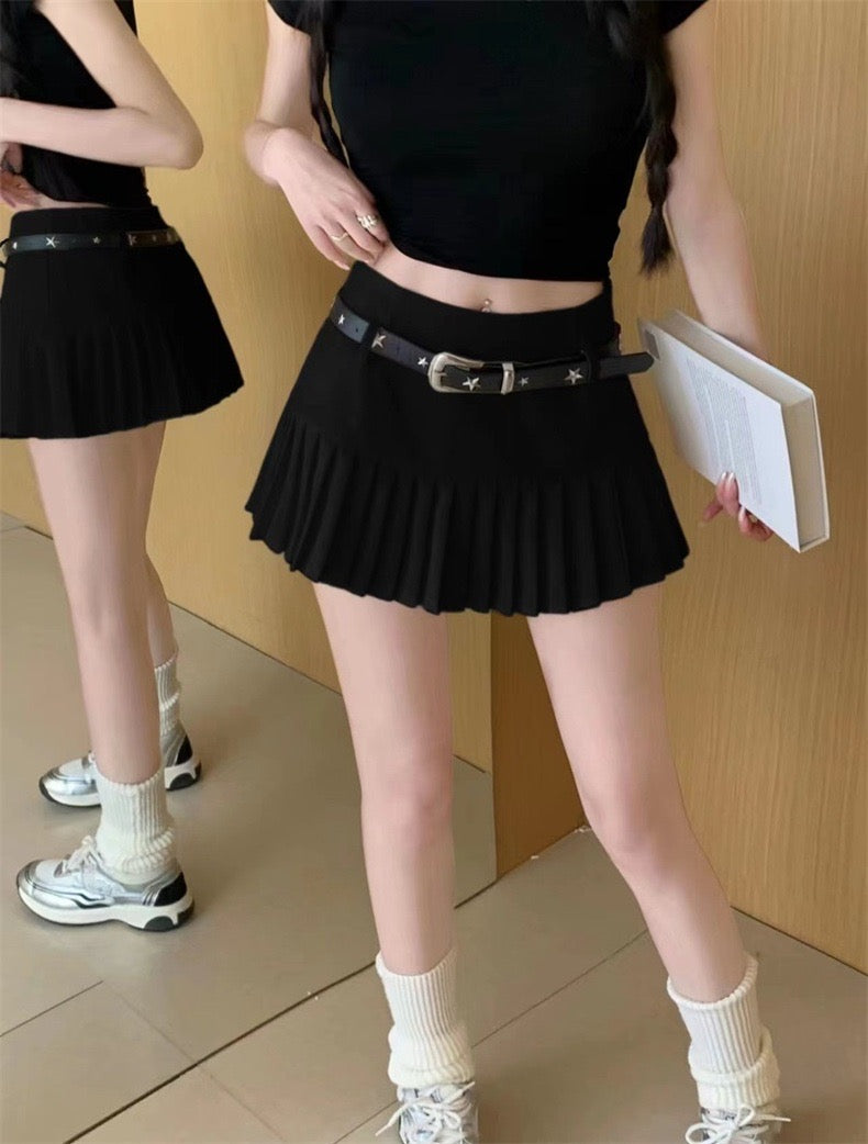 Middle Waist Pleated Skirt ( Grey-L)