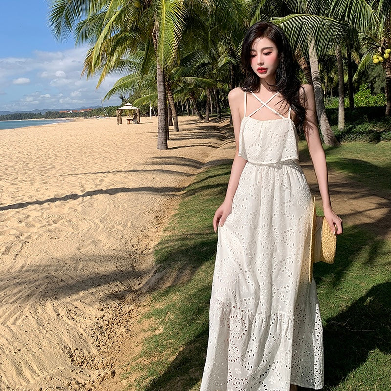 Evely Waist Cut White Maxi Dress (L)