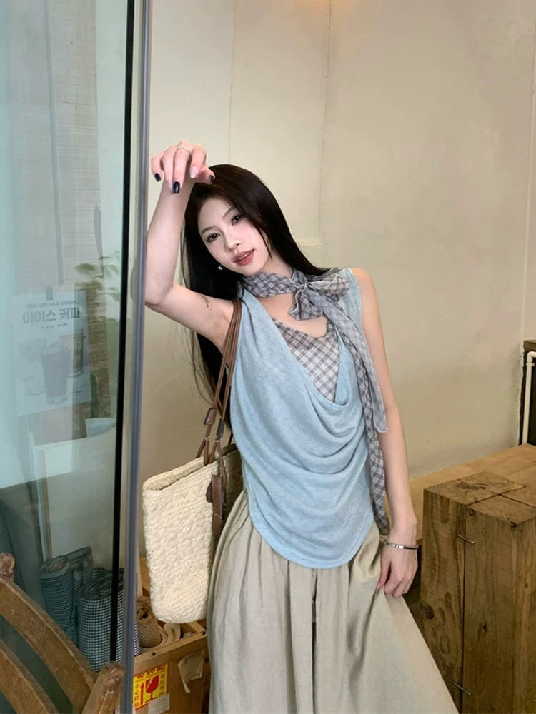 Sleeveless Blue Grey Top