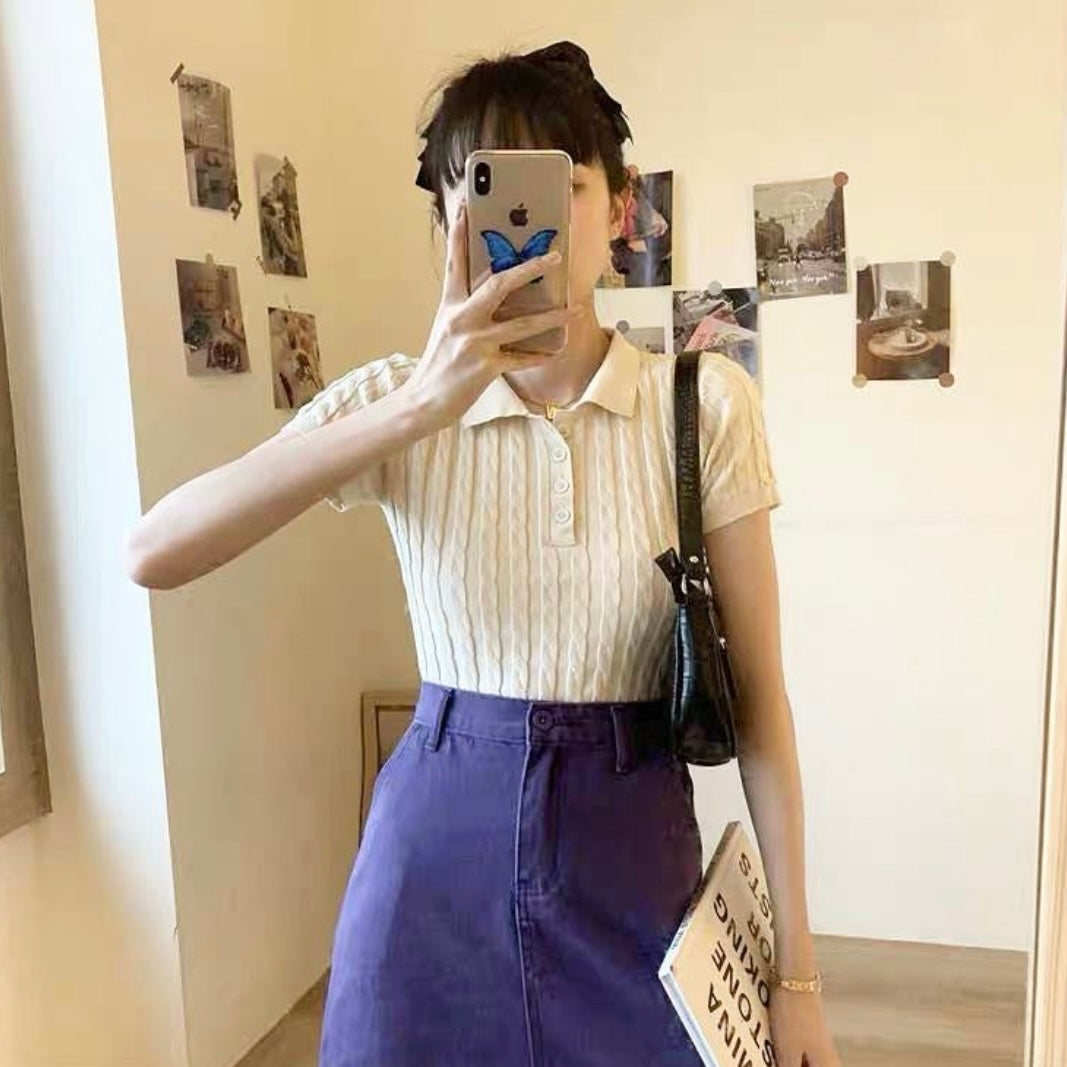 Polo Collar Beige Top