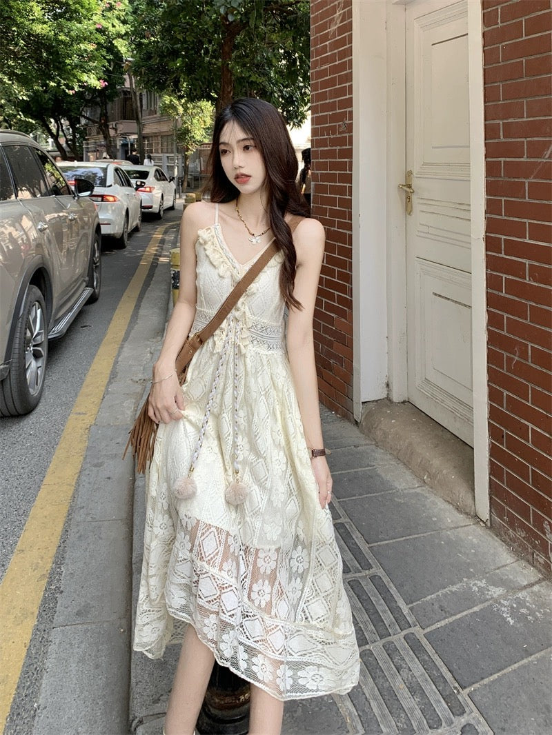 Bohemian Beige Lacey Strap Dress