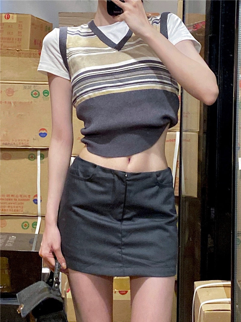 Dark Grey Low Waist Mini Skirt