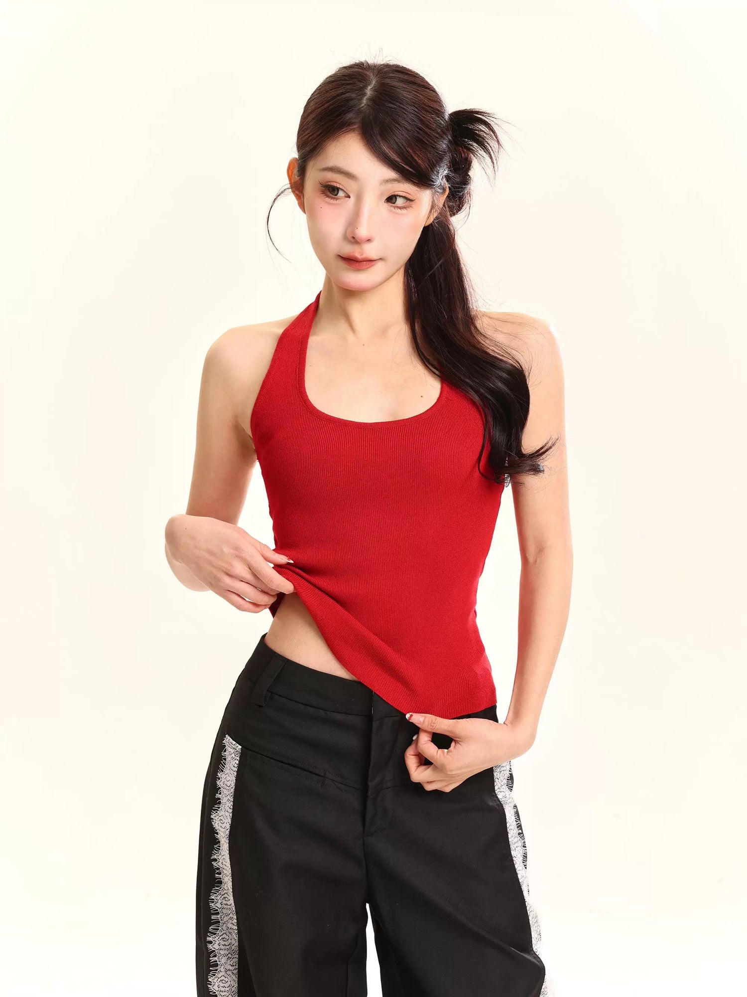 Round Collar Red Top