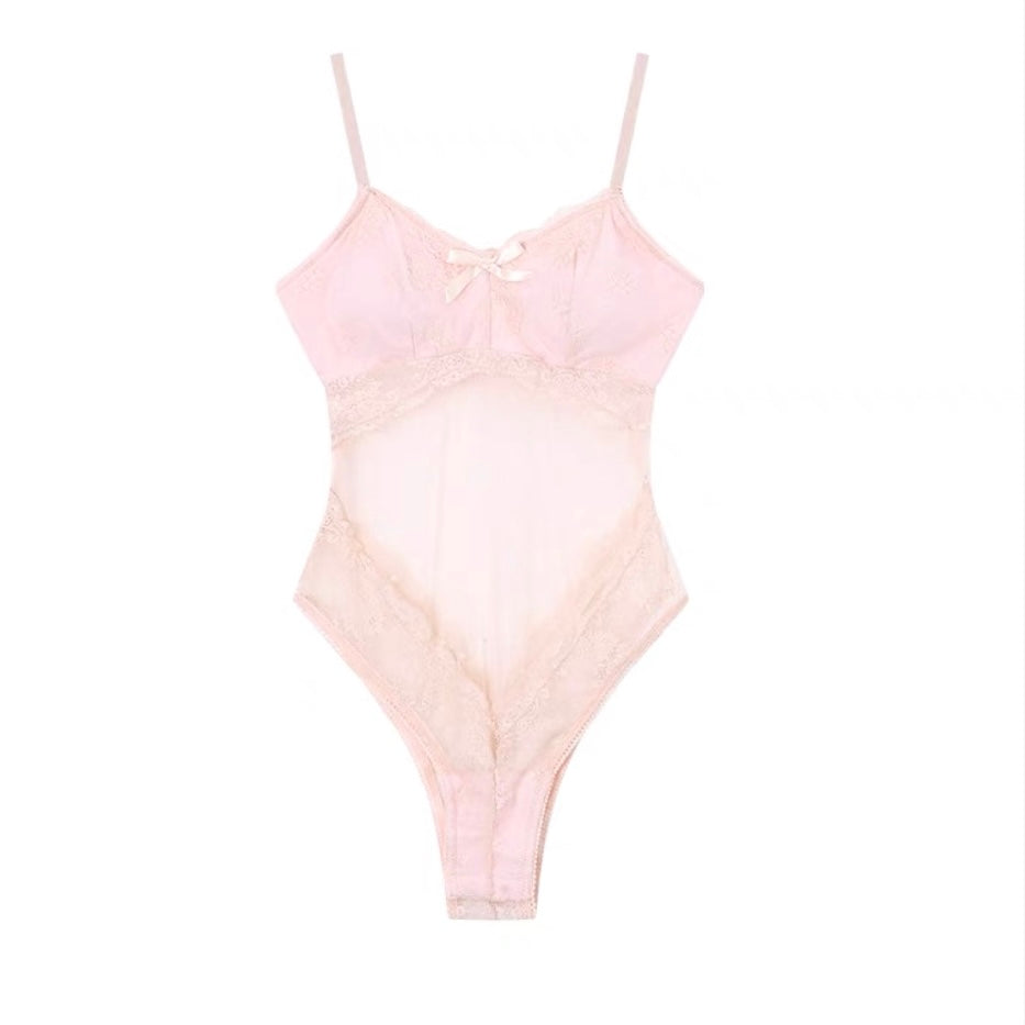 Pink Polka Dot Lacey Strap Suit Top