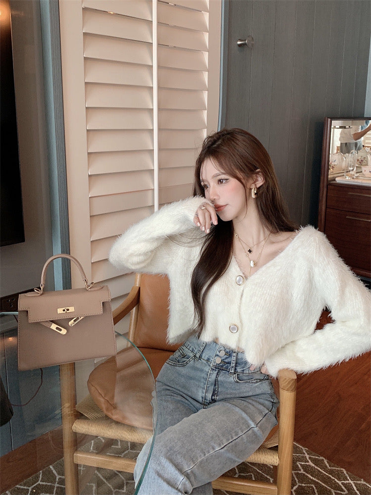 White Fuzzy Knitted Cardigan
