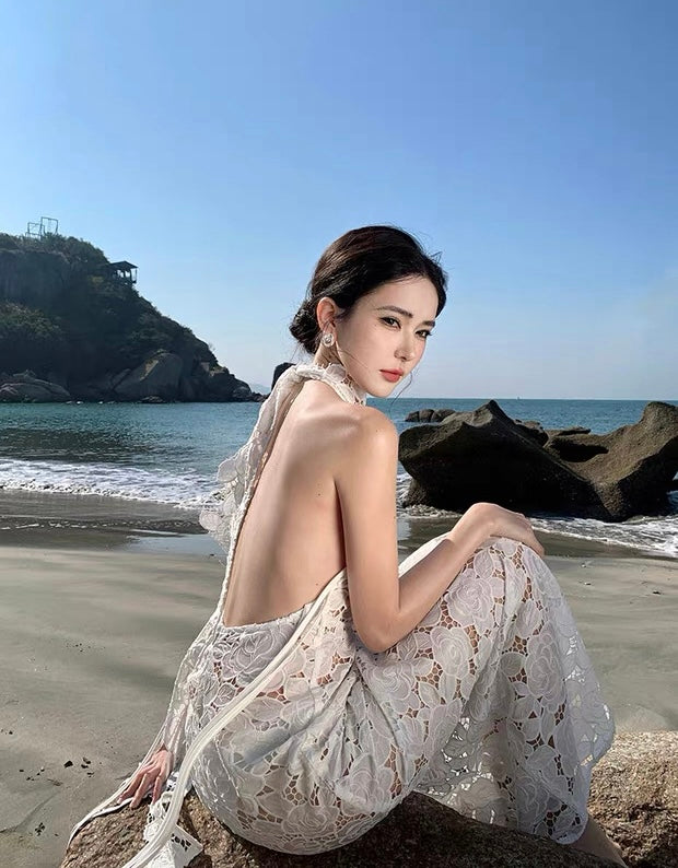 White Embroidery Maxi Long Dress