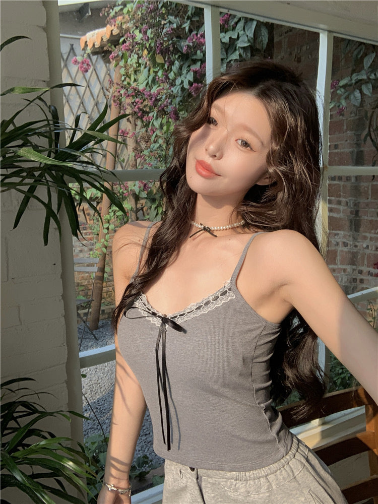 Mini Ribbon Basic Sleeveless Strap Top (white)