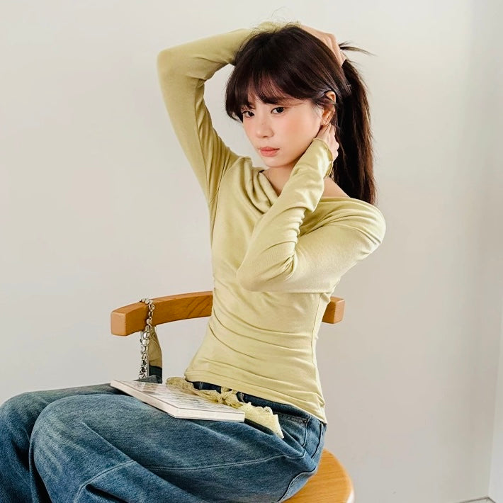 Green Lime Off Shoulder Long Sleeve Top