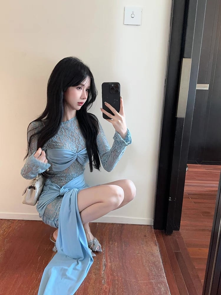 Lacey Blue Long Sleeve Mini Dress