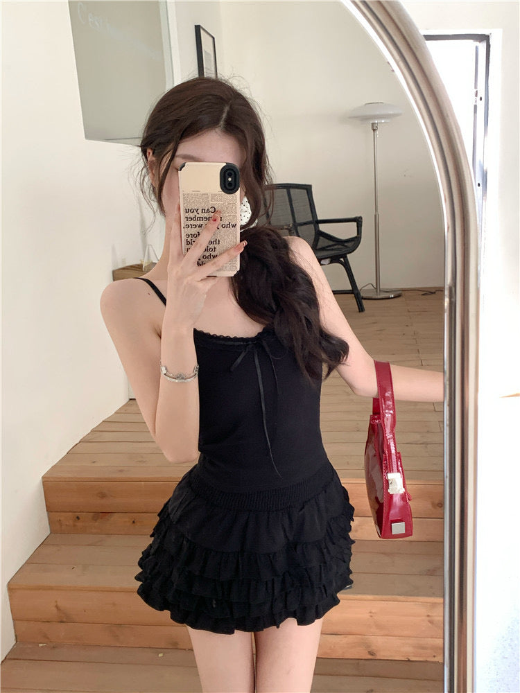 Mini Ribbon Basic Sleeveless Strap Top (white)